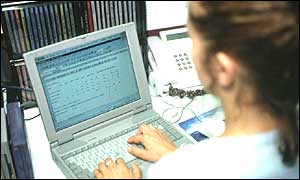 Woman working on a laptop