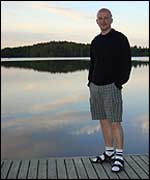 Stuart at Heinola Lake, photo taken late at night