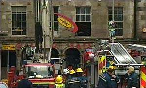 Fire crews outside the Gilded Balloon