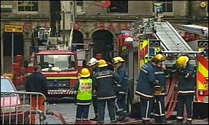 Firefighters outside the Gilded Balloon theatre in Edinburgh