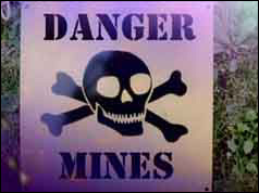 Photograph of landmine warning