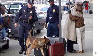 Passengers arrive to check in at Washington International airport in the US 