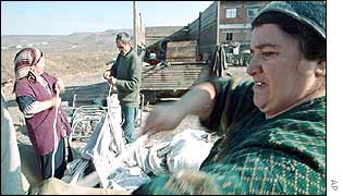 Chechen refugee family prepares to leave the camp in Aki Yurt village