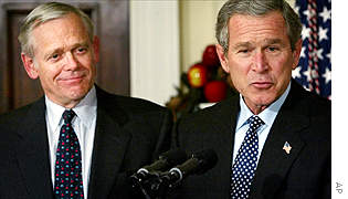 Nominee to head the SEC William Donaldson (left) and US President George W Bush