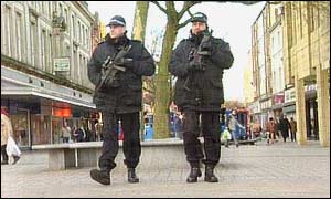 Armed police patrols in Bolton town centre