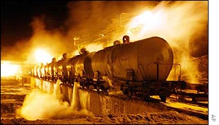 Steam escapes from containers at the al-Qaem phosphate complex