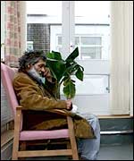 Homeless man in hostel