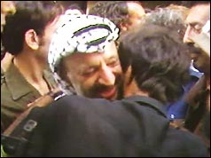Yasser Arafat says goodbye to a well-wisher