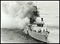HMS Sheffield on fire in the South Atlantic