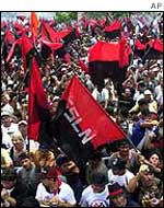 Sandinista supporters outside National Assembly in September