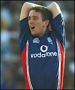 James Kirtley shows his anguish as another ball disappears to the fence