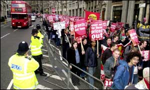Students on a protest march in London