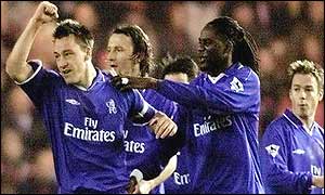 John Terry celebrates his equaliser against Middlesbrough