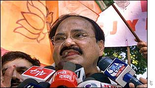 BJP president Venkaiah Naidu celebrates the party's victory