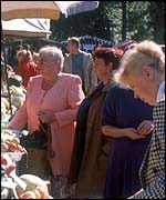 Russian women at a street market
