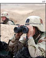 US infantry in Kuwaiti desert, near Iraq border