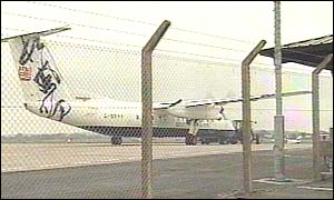 A Dash 8 at Plymouth City Airport