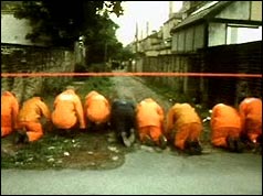 Police search the scene