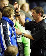 Graeme Souness is sent to the stands by referee Andy D'Urso