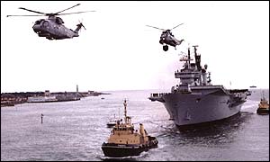HMS Ark Royal sailing in to Portsmouth