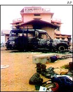 The scene of a battle between soldiers and rebels at Lamahi in April 2002