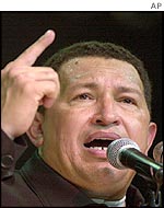 President Hugo Chavez addresses supporters 