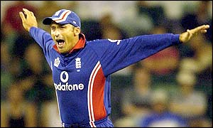 England skipper Nasser Hussain shows his delight and relief after a convincing victory over Sri Lanka