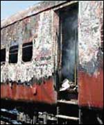 The gutted wreckage of one of the cars