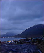 Mountains, town and fjord. Photo by the BBC's Alex Kirby