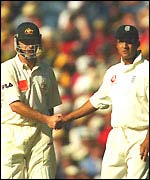 Waugh and Butcher shake hands