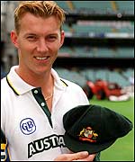Lee receives his first baggy green cap (December 1999)