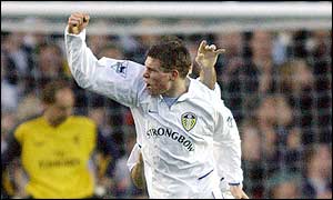 16-year-old striker James Milner scores Leeds' second goal