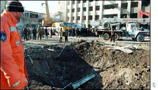 Crater created by the bomb.