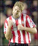James Beattie celebrates his goal against Sunderland