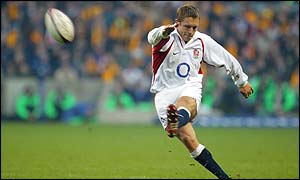 England fly-half Jonny Wilkinson kicks to goal at Twickenham
