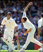 Steve Harmison bowling against Australia