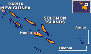 Map showing Solomon Islands, including Tikopia and Anuta
