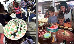 A woman prepares for a celebratory meal in Abidjan; a family eye up cakes in Lebanon