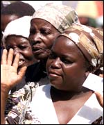 Zimbabwean women line up to receive food distributed by the World Food Programme (Picture: WFP)