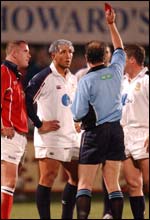 Swansea fly-half Gavin Henson gets his marching orders in the Celtic League match at Llanelli