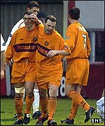 James McFadden is consoled after his red card