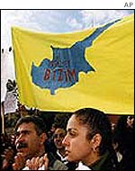 Turkish Cypriots demonstrate in favour of unification with the Greek part of the island