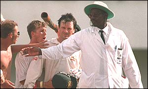 Steve Waugh (centre) is mobbed by fans in Jamaica after scoring 200 against the West Indies in 1995