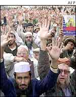 Protesters at a rally in Peshawar