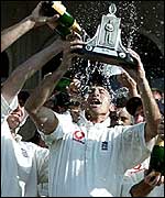 Nasser Hussain celebrating