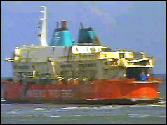 Herald of Free Enterprise, on its way back to port after refloating