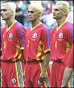 Romania's football team line up at the 1998 World Cup