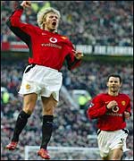 Beckham and Giggs celebrate the second goal