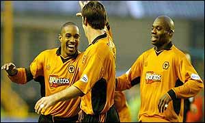 Paul Ince is congratulated on putting Wolves into the lead