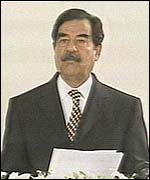Saddam Hussein making his Army Day address
